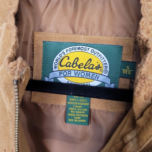 Cabelas Leather Patchwork Moto Jacket Brown Suede Small - Picture 9 of 10